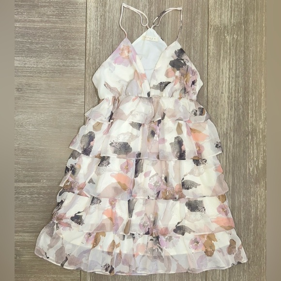 ILLA ILLA Ruffle Tiered Floral Mini Dress M Boho Chic Layered Summer Party - Picture 1 of 14
